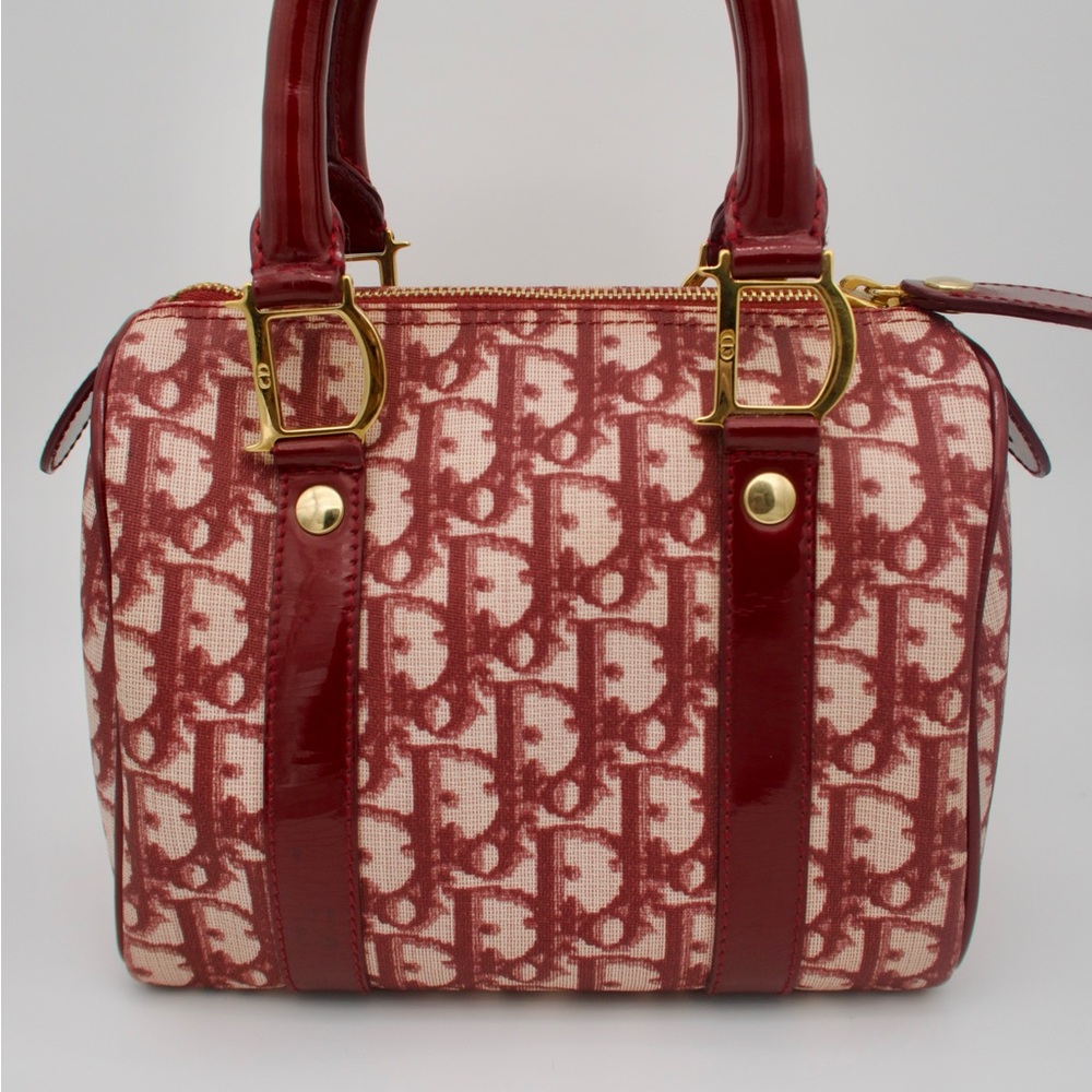 Dior Red Monogram Canvas Satchel with Patent Trim